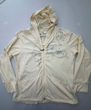 Onque Casuals Y2K Paris Rhinestone Embellished Sequin Hood Zip Up Jacket XL